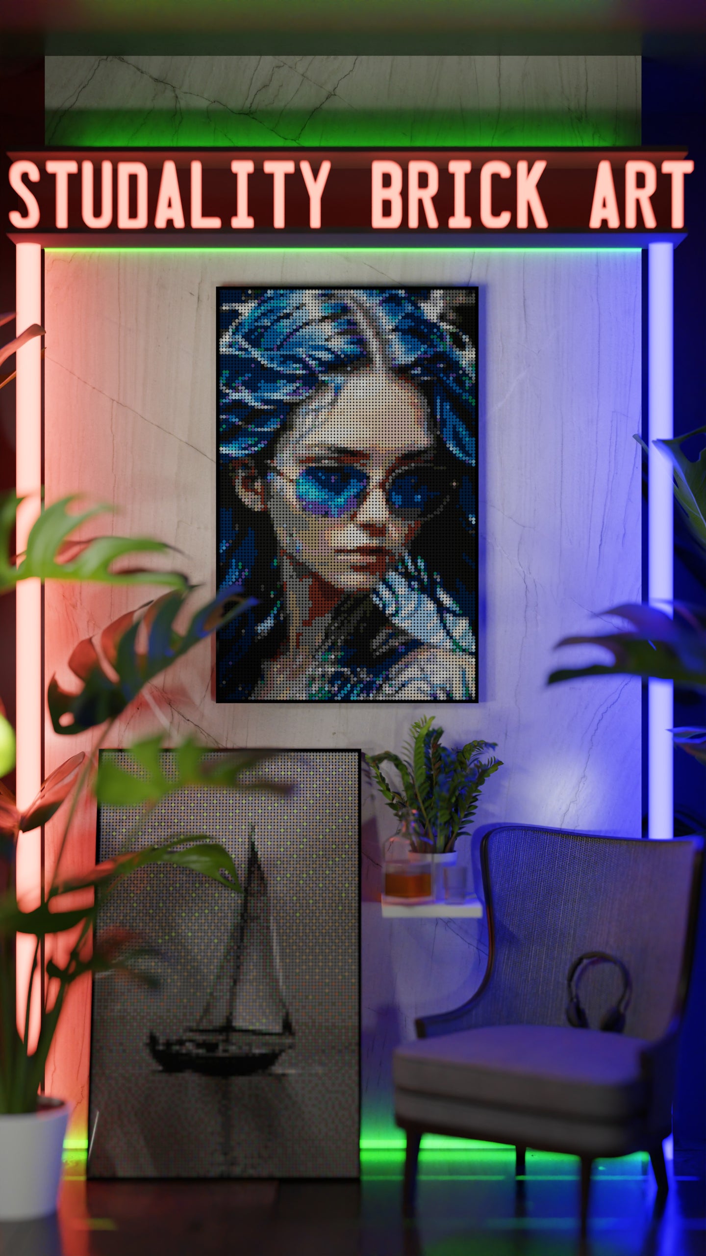 Aqua Enchantress LEGO® Style mosaic pixel art design for display